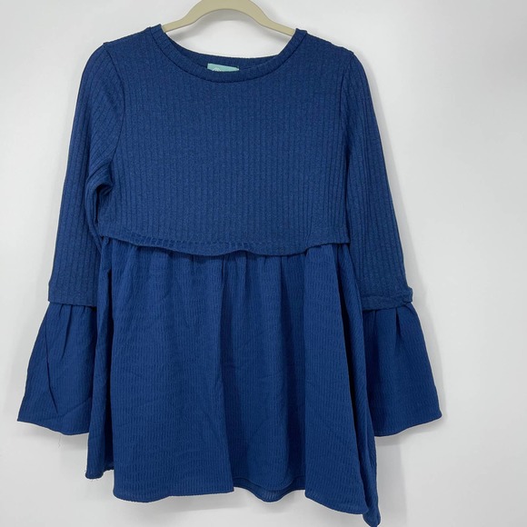 LIZ LANGE DARK BLUE 3/4 BELL SLEEVE LAYERED LOOK FLATTERING MATERNITY TOP SMALL - Picture 1 of 4